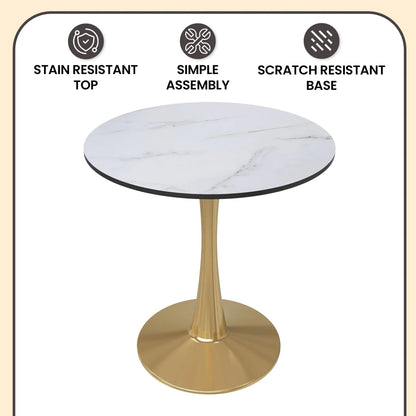 Bristol 27" Round Dining Table with MDF Wood Tabletop in Gold Steel - Elax Furniture