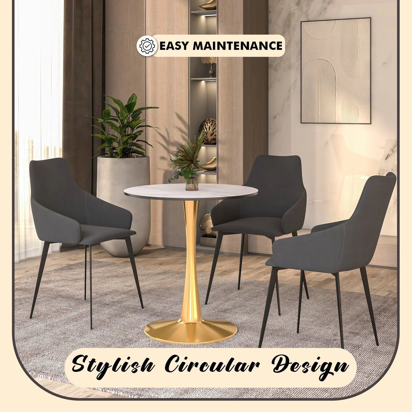 Bristol 27" Round Dining Table with MDF Wood Tabletop in Gold Steel - Elax Furniture