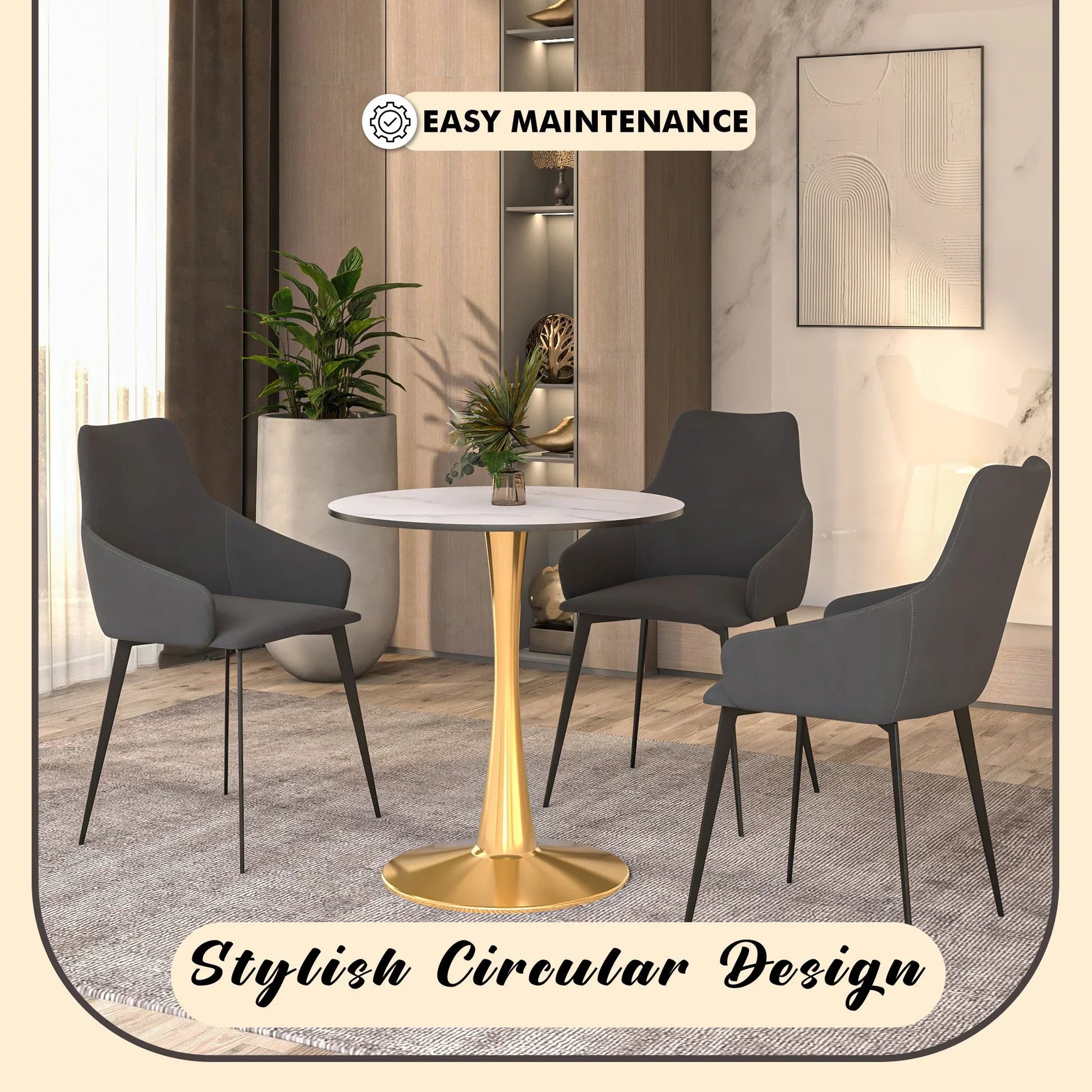 Bristol 27" Round Dining Table with MDF Wood Tabletop in Gold Steel - Elax Furniture