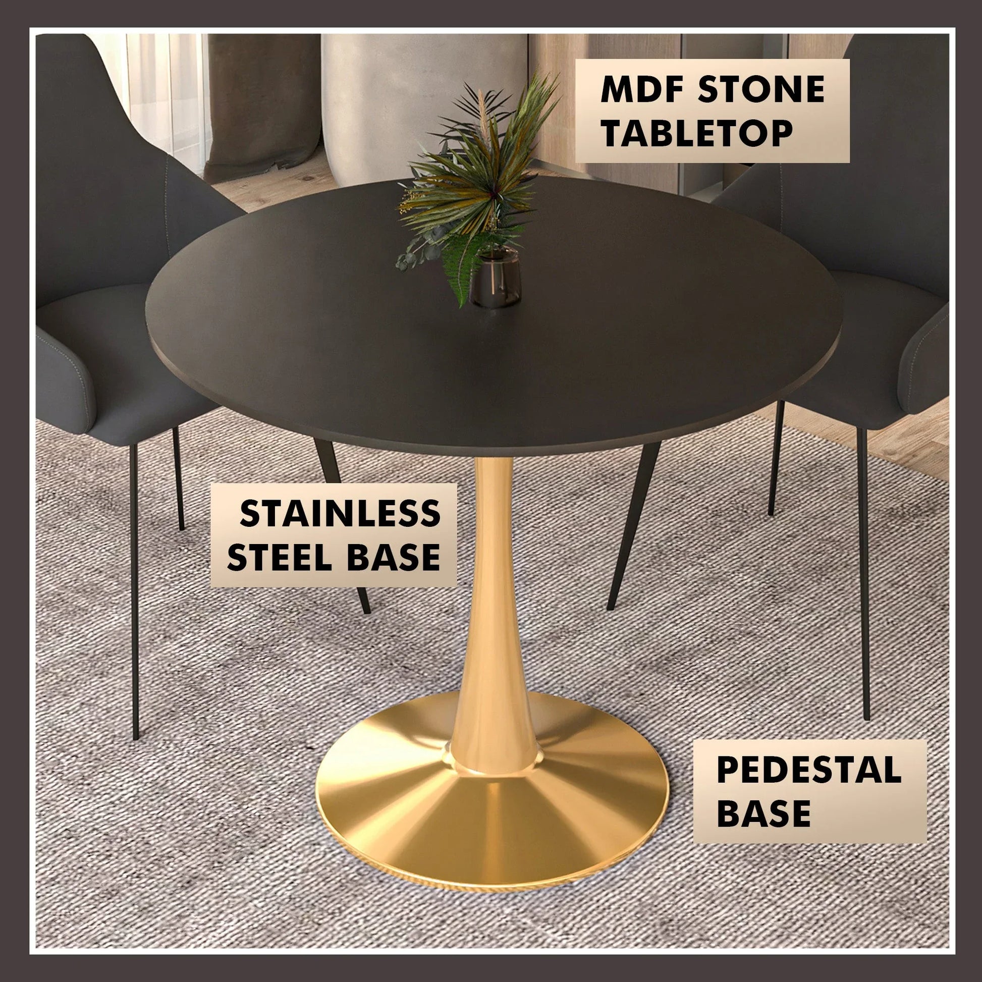 Bristol 31" Round Dining Table with MDF Wood Tabletop in Gold Steel - Elax Furniture