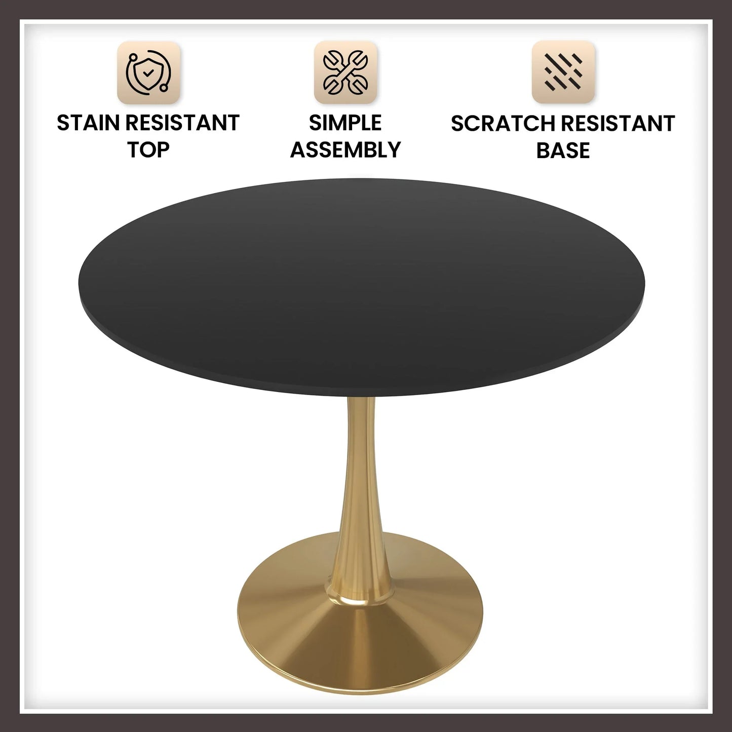 Bristol 31" Round Dining Table with MDF Wood Tabletop in Gold Steel - Elax Furniture