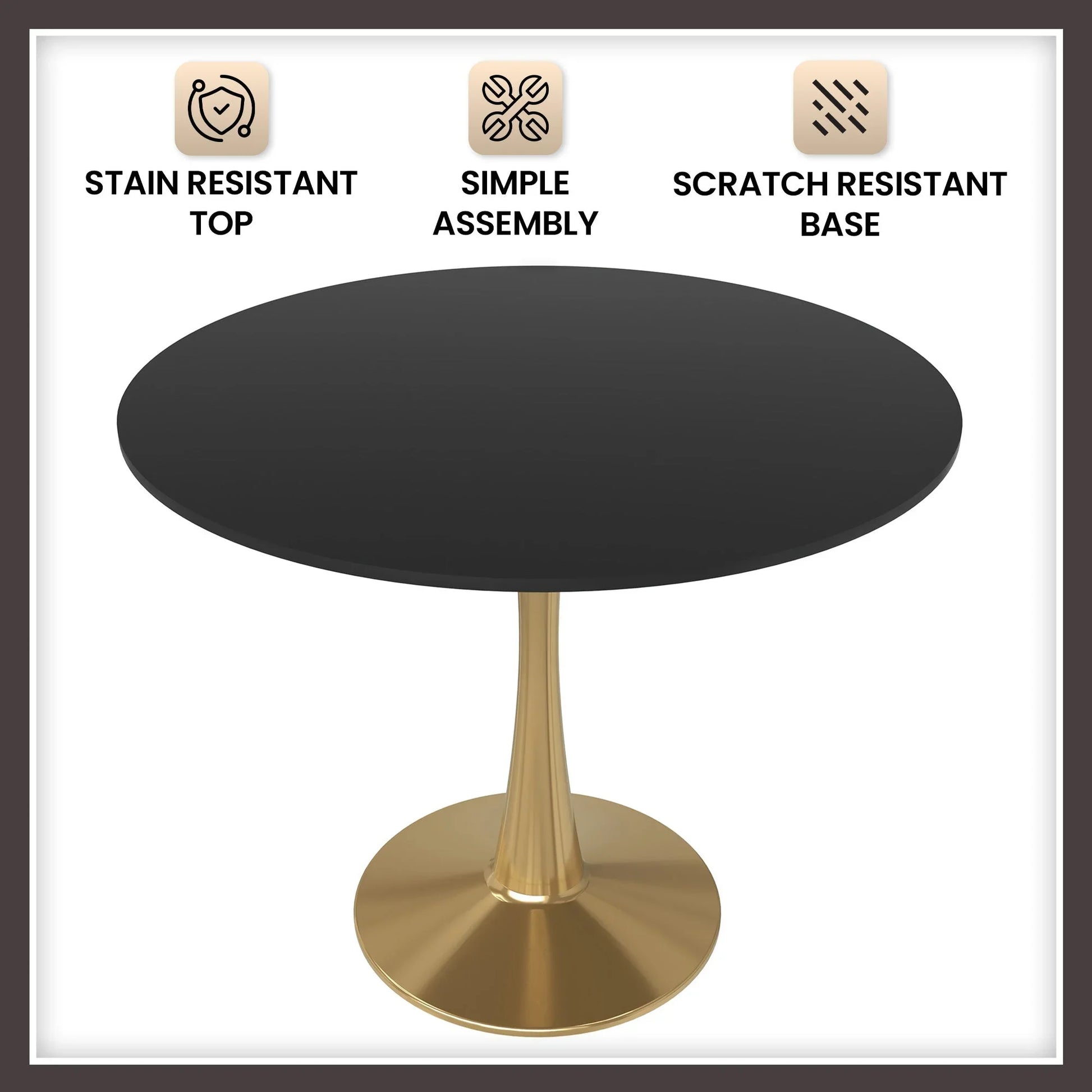 Bristol 31" Round Dining Table with MDF Wood Tabletop in Gold Steel - Elax Furniture