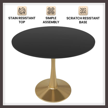 Bristol 31" Round Dining Table with MDF Wood Tabletop in Gold Steel - Elax Furniture
