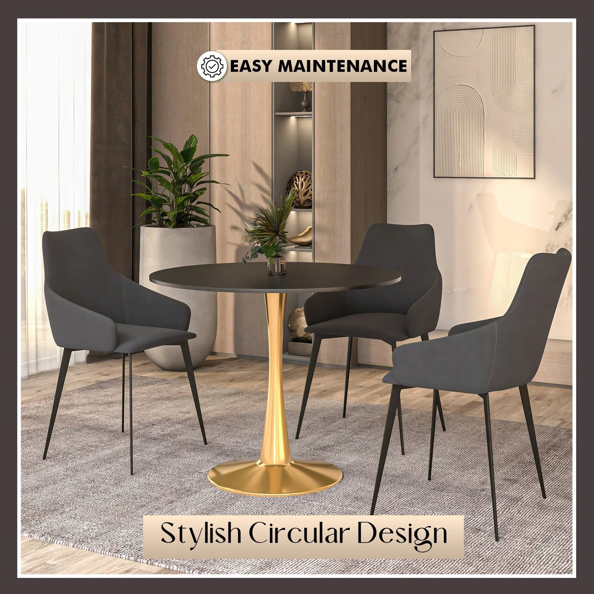 Bristol 31" Round Dining Table with MDF Wood Tabletop in Gold Steel - Elax Furniture