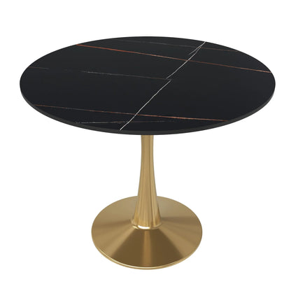 Bristol 31" Round Dining Table with Sintered Stone Tabletop in Gold Steel - Elax Furniture