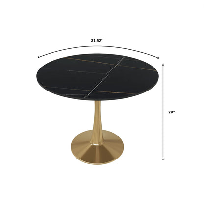 Bristol 31" Round Dining Table with Sintered Stone Tabletop in Gold Steel - Elax Furniture