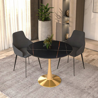 Bristol 31" Round Dining Table with Sintered Stone Tabletop in Gold Steel - Elax Furniture