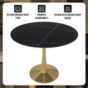 Bristol 31" Round Dining Table with Sintered Stone Tabletop in Gold Steel - Elax Furniture