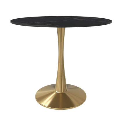 Bristol 31" Round Dining Table with Sintered Stone Tabletop in Gold Steel - Elax Furniture