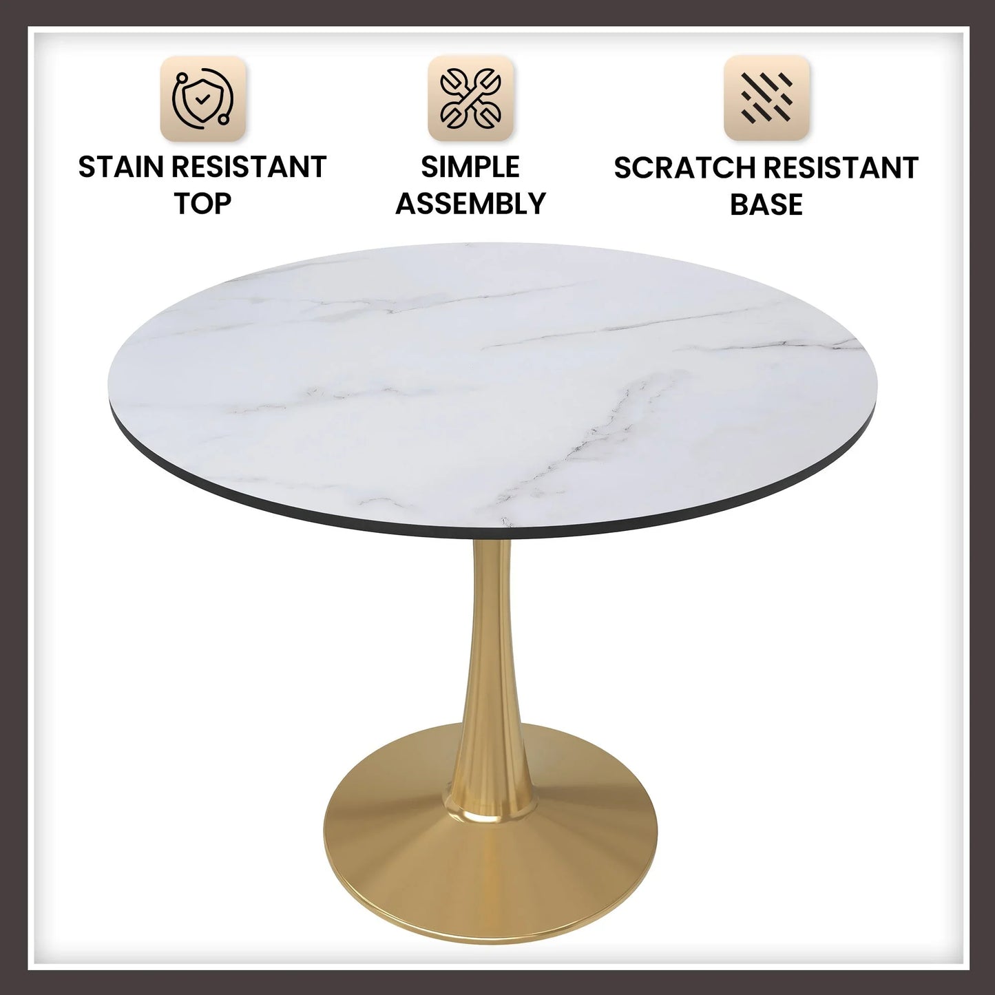 Bristol 31" Round Dining Table with MDF Wood Tabletop in Gold Steel - Elax Furniture