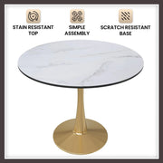 Bristol 31" Round Dining Table with MDF Wood Tabletop in Gold Steel - Elax Furniture