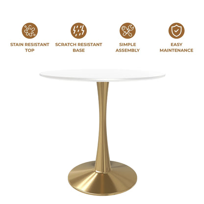 Bristol 31" Round Dining Table with MDF Wood Tabletop in Gold Steel - Elax Furniture