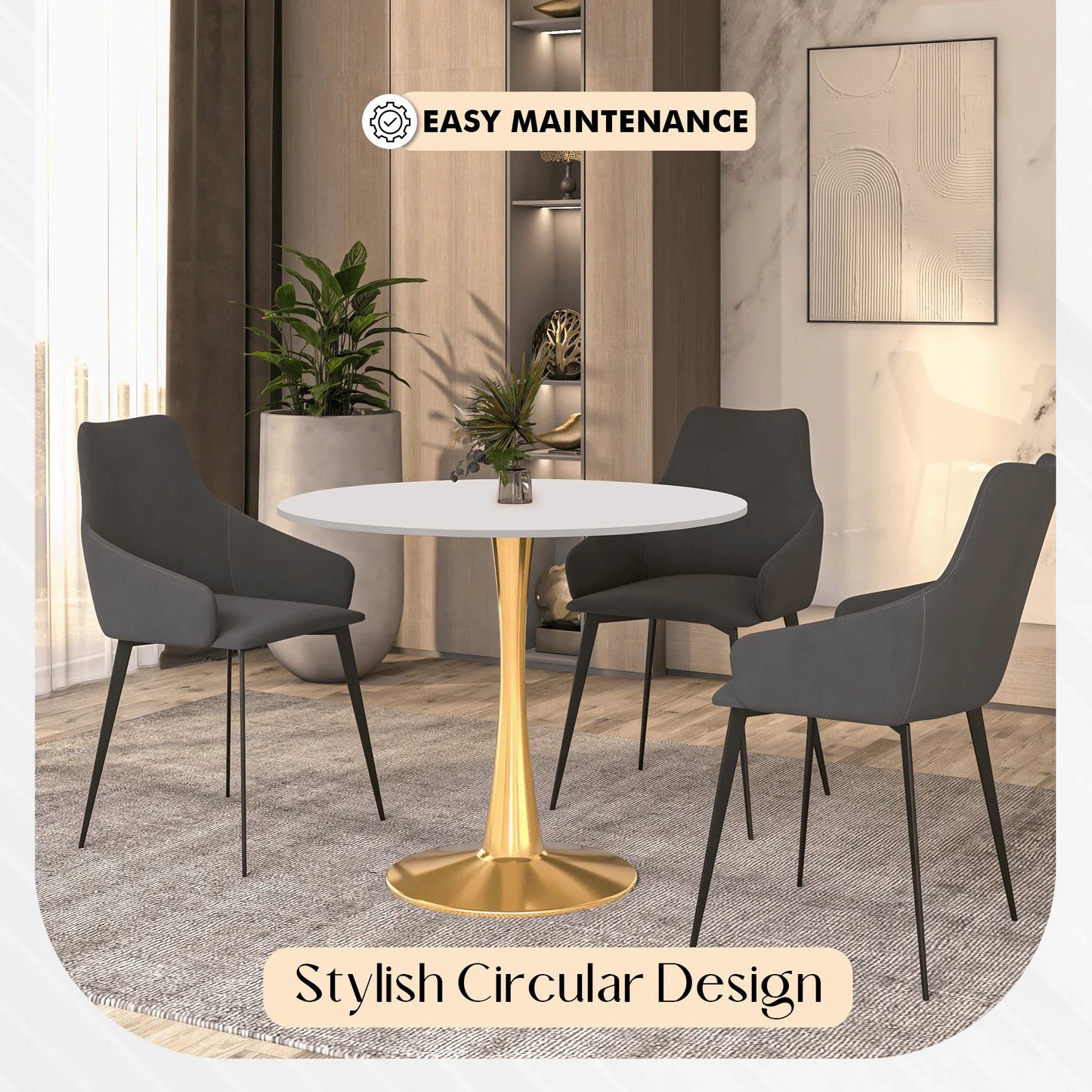 Bristol 31" Round Dining Table with MDF Wood Tabletop in Gold Steel - Elax Furniture