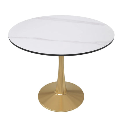 Bristol 31" Round Dining Table with Sintered Stone Tabletop in Gold Steel - Elax Furniture