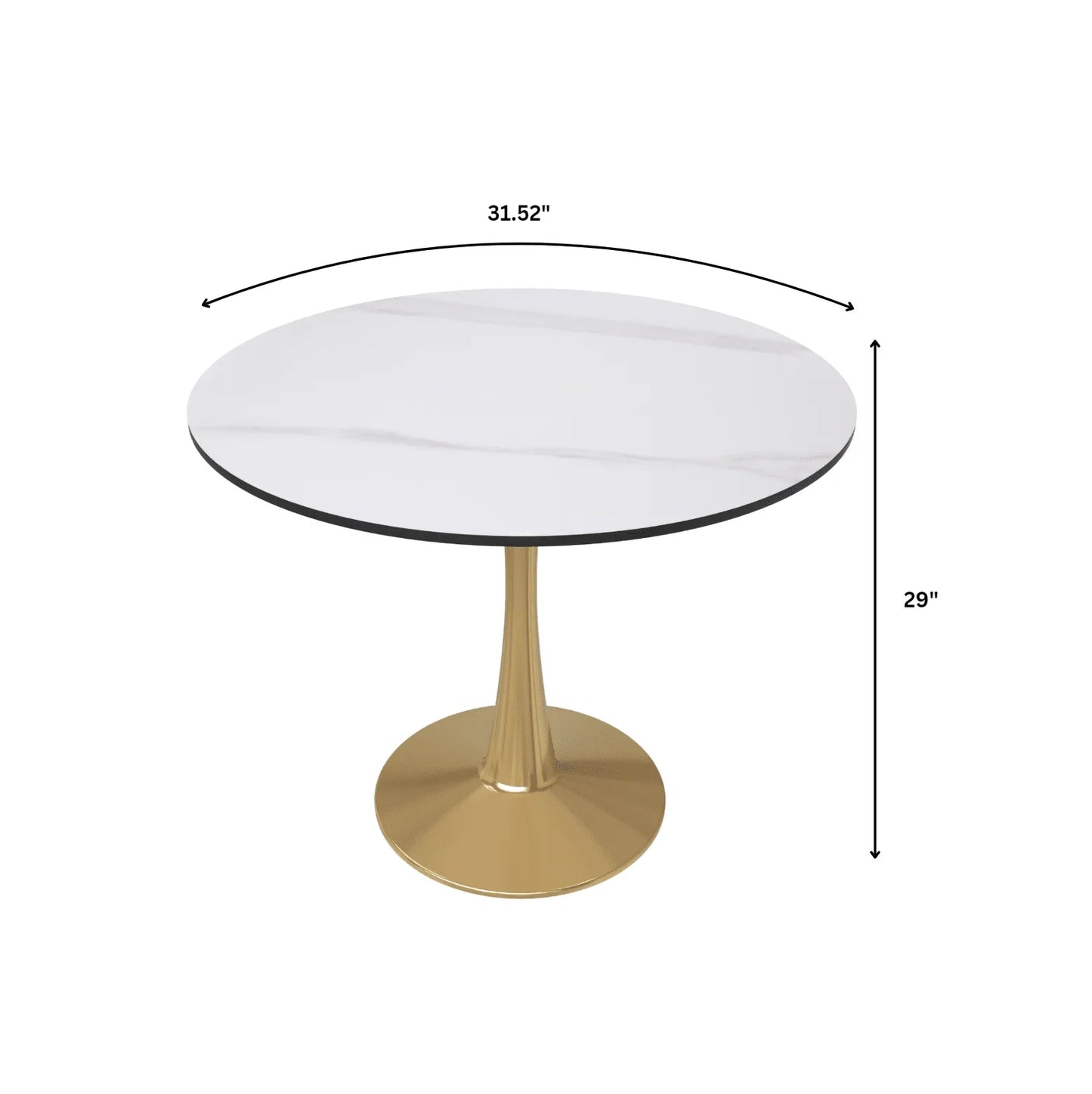 Bristol 31" Round Dining Table with Sintered Stone Tabletop in Gold Steel - Elax Furniture