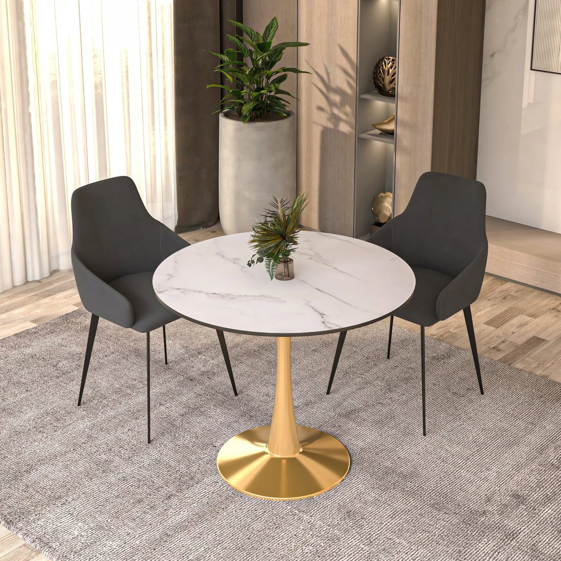 Bristol 31" Round Dining Table with MDF Wood Tabletop in Gold Steel - Elax Furniture