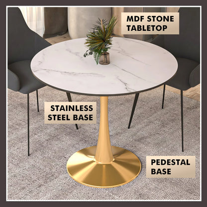Bristol 31" Round Dining Table with MDF Wood Tabletop in Gold Steel - Elax Furniture