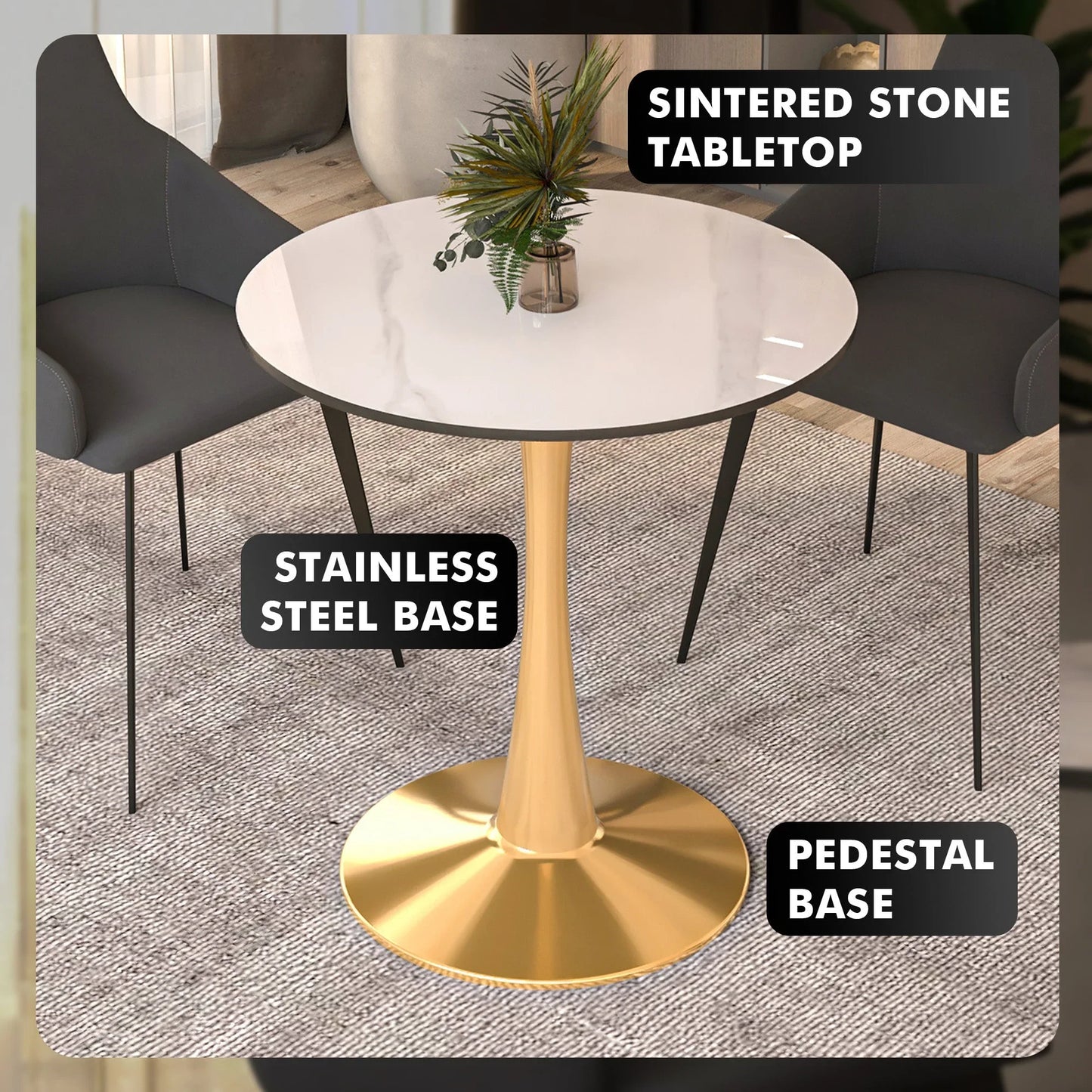Bristol 35" Round Dining Table with MDF Wood Tabletop in Gold Steel - Elax Furniture