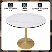 Bristol 31" Round Dining Table with Sintered Stone Tabletop in Gold Steel - Elax Furniture