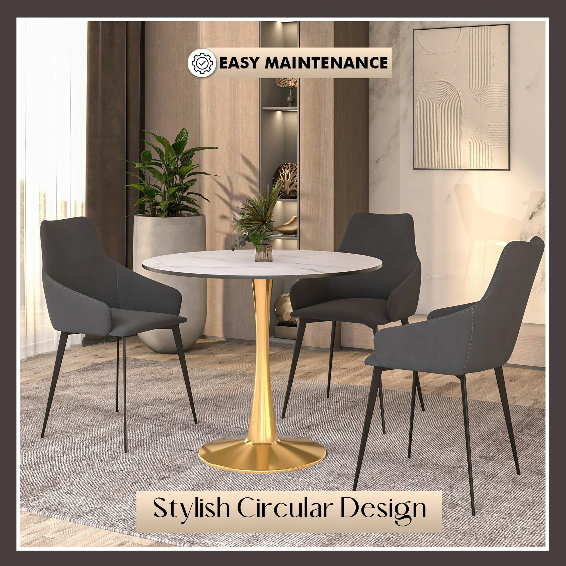 Bristol 31" Round Dining Table with MDF Wood Tabletop in Gold Steel - Elax Furniture