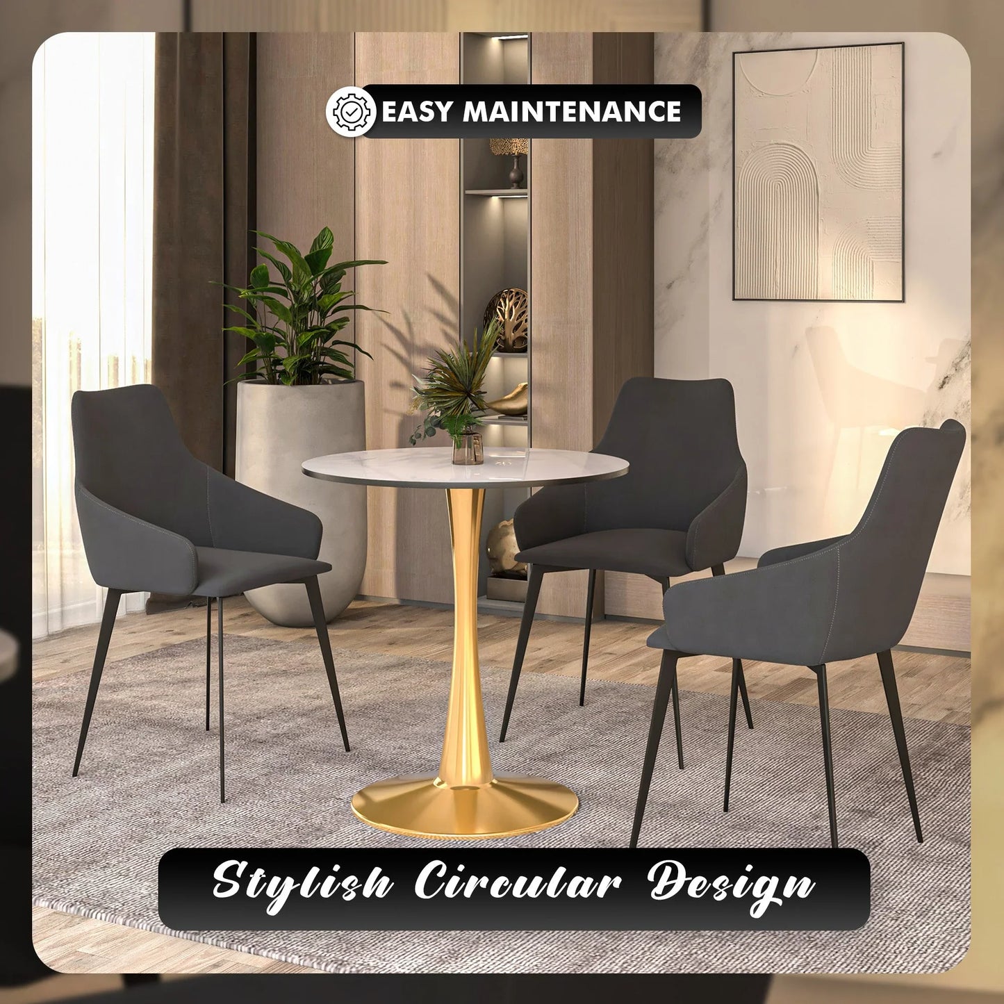 Bristol 35" Round Dining Table with MDF Wood Tabletop in Gold Steel - Elax Furniture