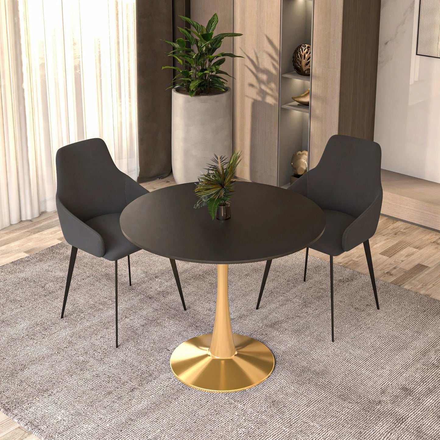 Bristol 35" Round Dining Table with MDF Wood Tabletop in Gold Steel - Elax Furniture