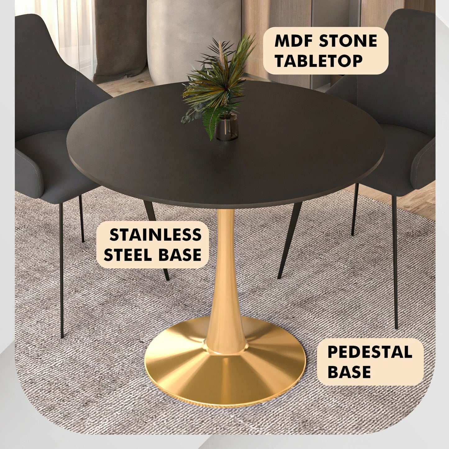 Bristol 35" Round Dining Table with MDF Wood Tabletop in Gold Steel - Elax Furniture