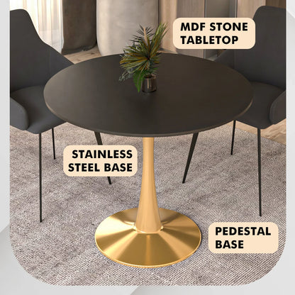 Bristol 35" Round Dining Table with MDF Wood Tabletop in Gold Steel - Elax Furniture