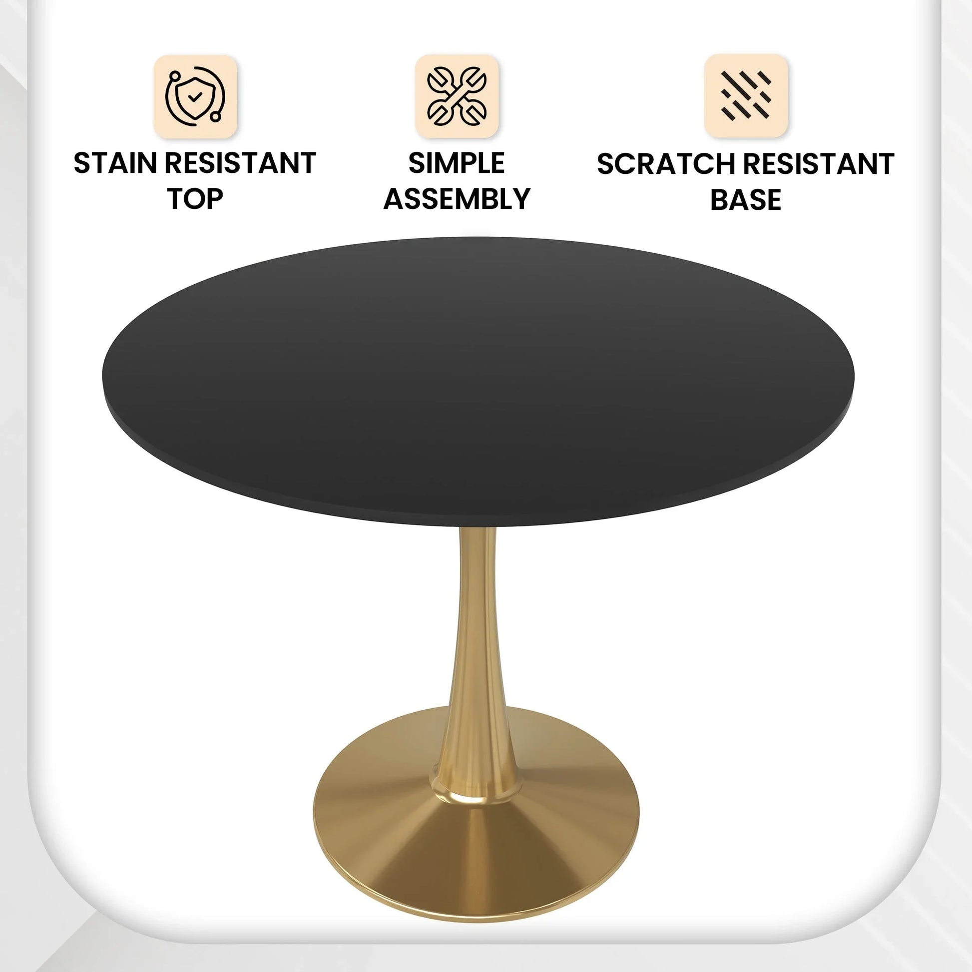 Bristol 35" Round Dining Table with MDF Wood Tabletop in Gold Steel - Elax Furniture