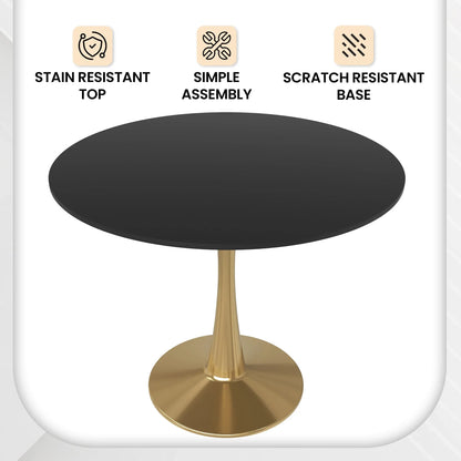 Bristol 35" Round Dining Table with MDF Wood Tabletop in Gold Steel - Elax Furniture