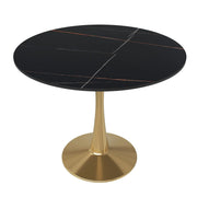 Bristol 35" Round Dining Table with Sintered Stone Tabletop in Gold Steel - Elax Furniture