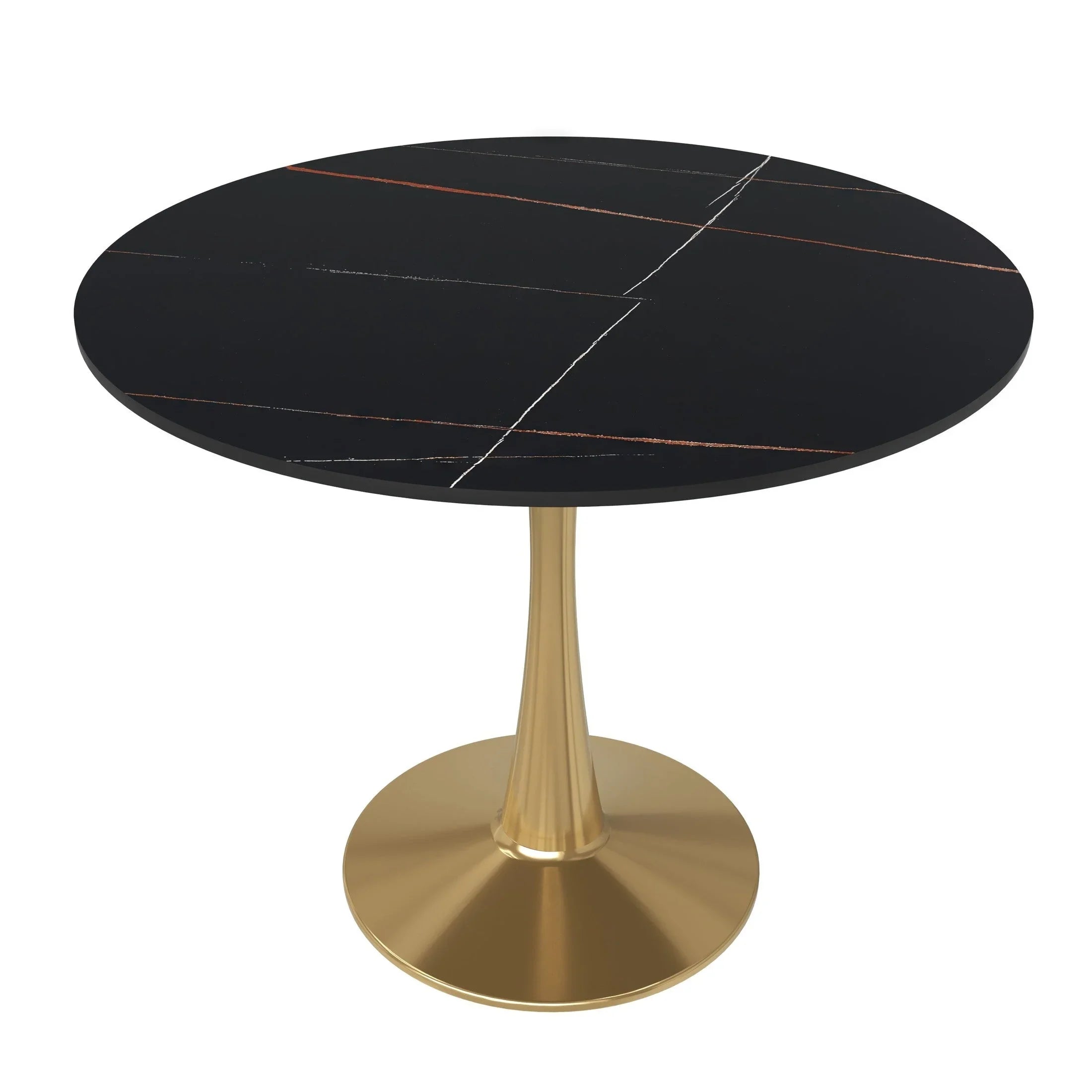 Bristol 35" Round Dining Table with Sintered Stone Tabletop in Gold Steel - Elax Furniture