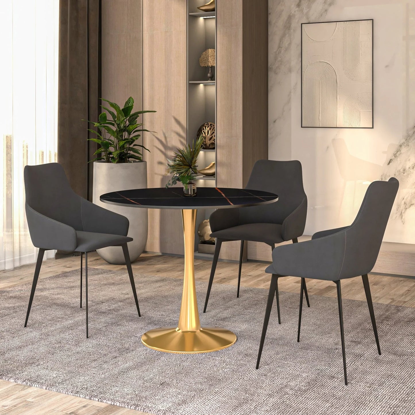 Bristol 35" Round Dining Table with Sintered Stone Tabletop in Gold Steel - Elax Furniture