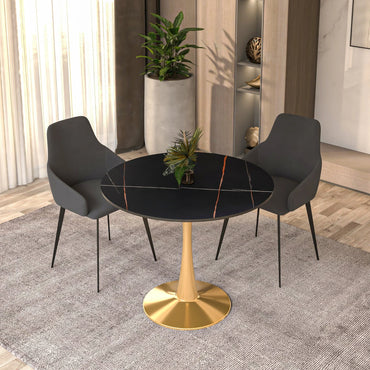 Bristol 35" Round Dining Table with Sintered Stone Tabletop in Gold Steel - Elax Furniture