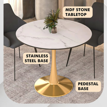 Bristol 35" Round Dining Table with MDF Wood Tabletop in Gold Steel - Elax Furniture
