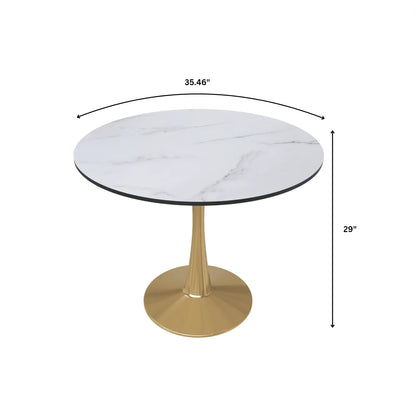 Bristol 35" Round Dining Table with MDF Wood Tabletop in Gold Steel - Elax Furniture