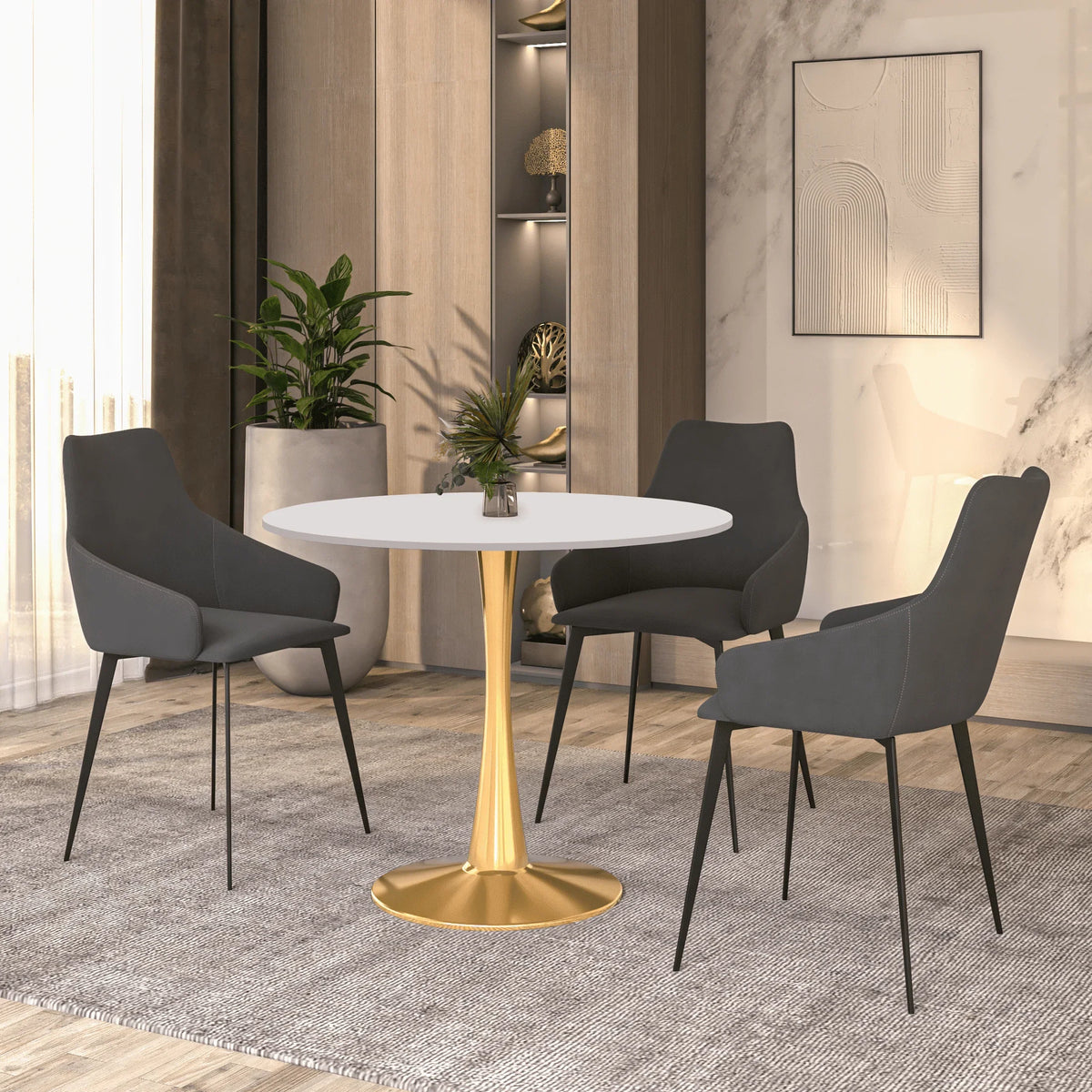 Bristol 35" Round Dining Table with MDF Wood Tabletop in Gold Steel - Elax Furniture