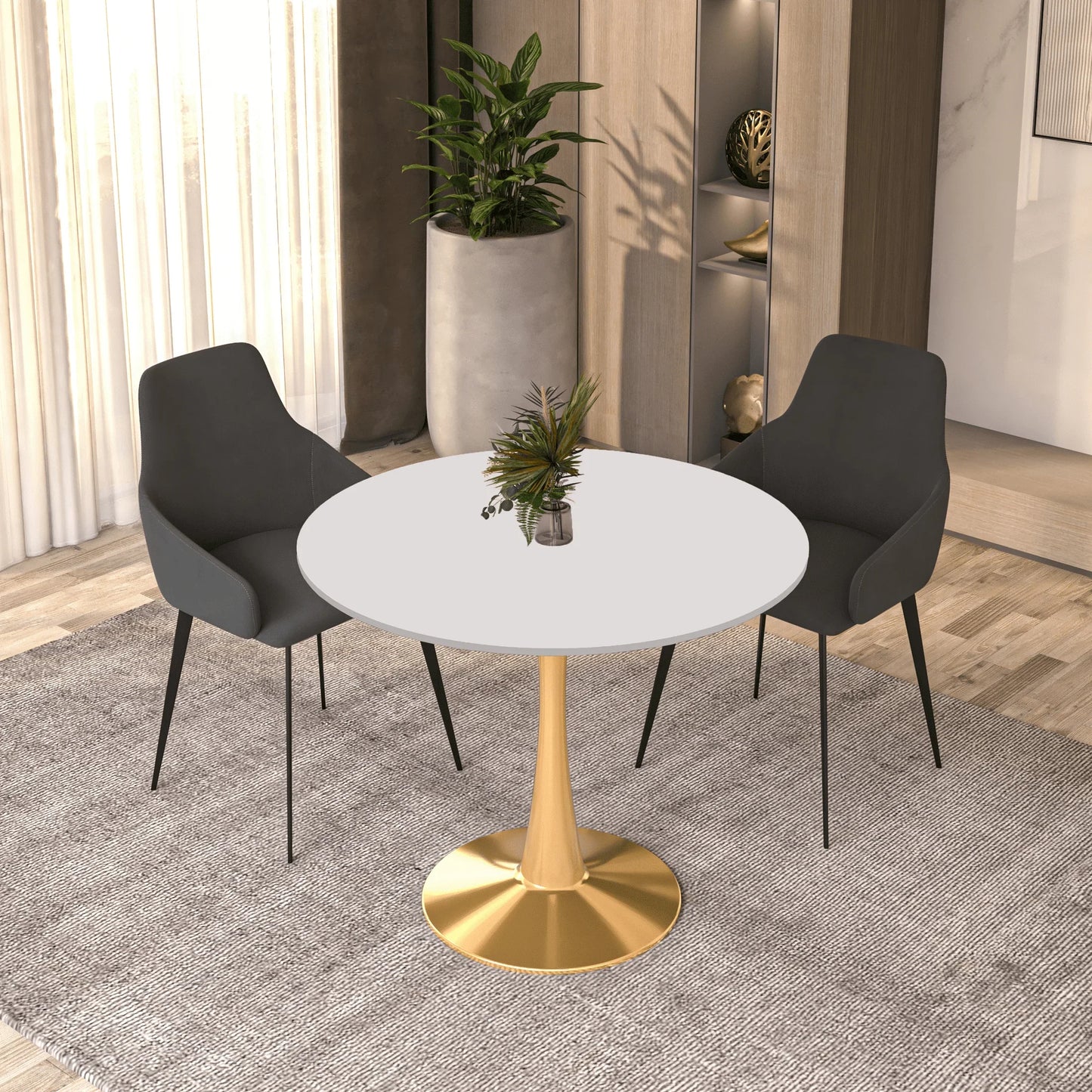 Bristol 35" Round Dining Table with MDF Wood Tabletop in Gold Steel - Elax Furniture