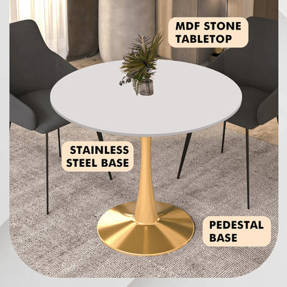Bristol 35" Round Dining Table with MDF Wood Tabletop in Gold Steel - Elax Furniture