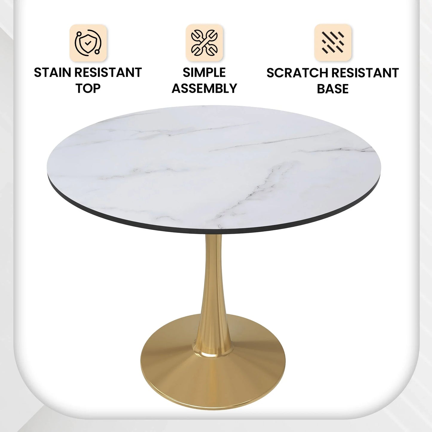 Bristol 35" Round Dining Table with MDF Wood Tabletop in Gold Steel - Elax Furniture