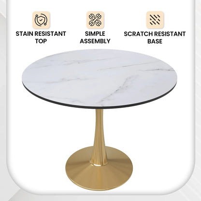 Bristol 35" Round Dining Table with MDF Wood Tabletop in Gold Steel - Elax Furniture