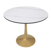 Bristol 35" Round Dining Table with Sintered Stone Tabletop in Gold Steel - Elax Furniture