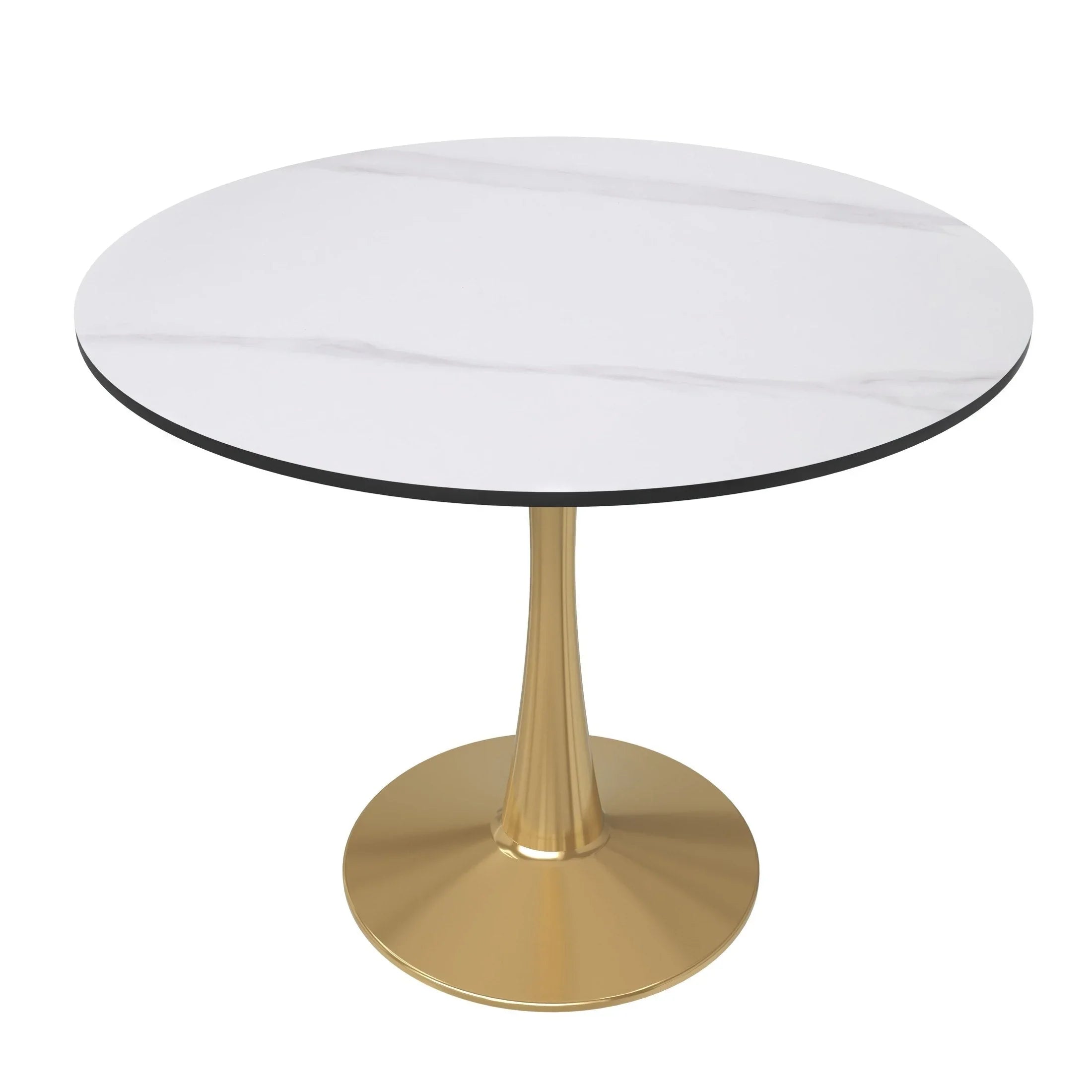 Bristol 35" Round Dining Table with Sintered Stone Tabletop in Gold Steel - Elax Furniture