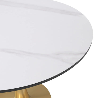Bristol 35" Round Dining Table with Sintered Stone Tabletop in Gold Steel - Elax Furniture