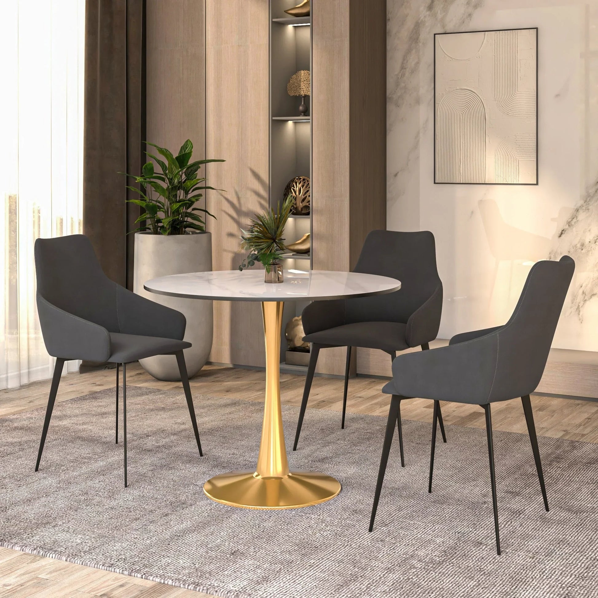 Bristol 35" Round Dining Table with Sintered Stone Tabletop in Gold Steel - Elax Furniture