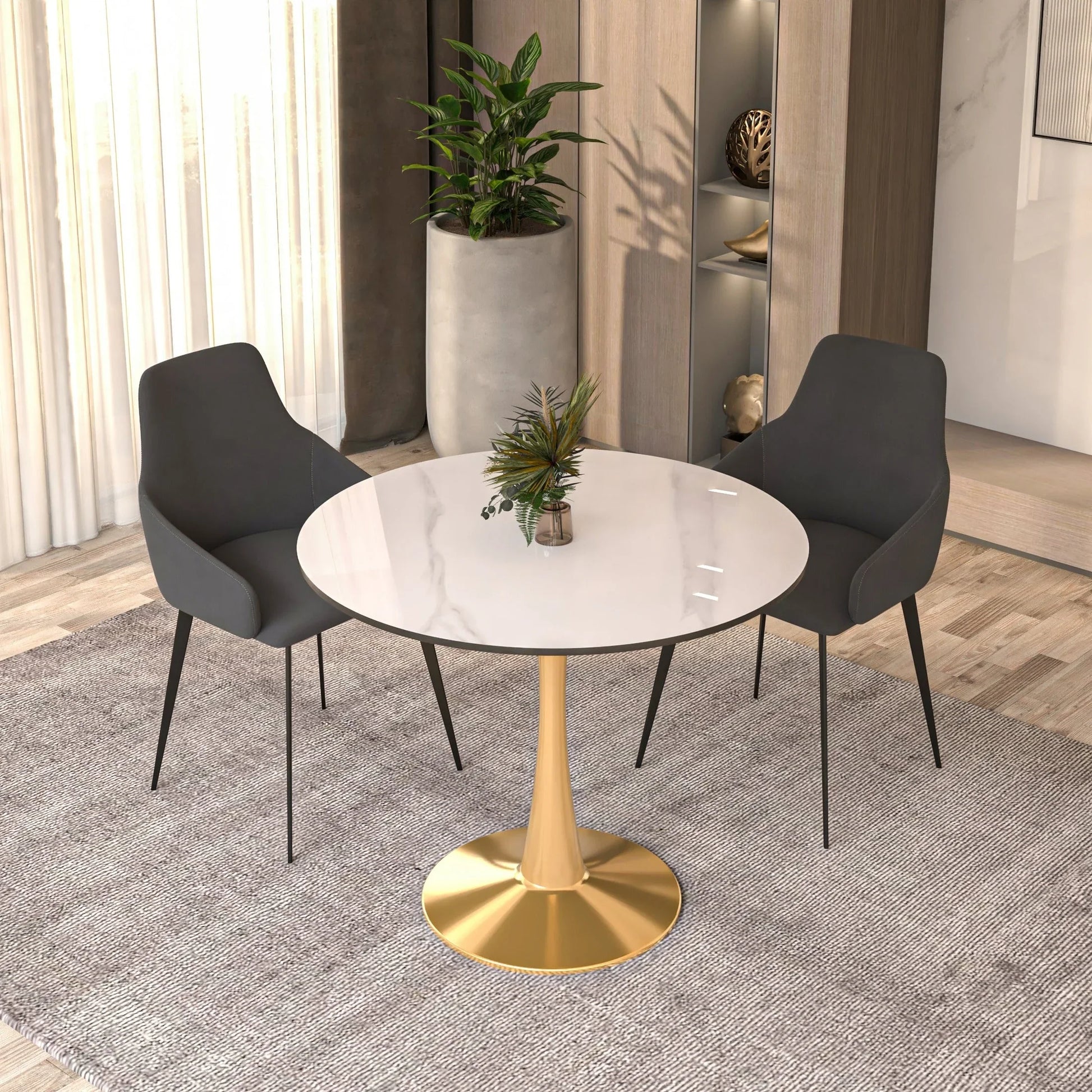 Bristol 35" Round Dining Table with Sintered Stone Tabletop in Gold Steel - Elax Furniture