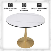 Bristol 35" Round Dining Table with Sintered Stone Tabletop in Gold Steel - Elax Furniture
