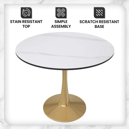 Bristol 35" Round Dining Table with Sintered Stone Tabletop in Gold Steel - Elax Furniture