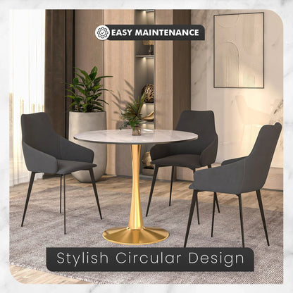 Bristol 35" Round Dining Table with Sintered Stone Tabletop in Gold Steel - Elax Furniture