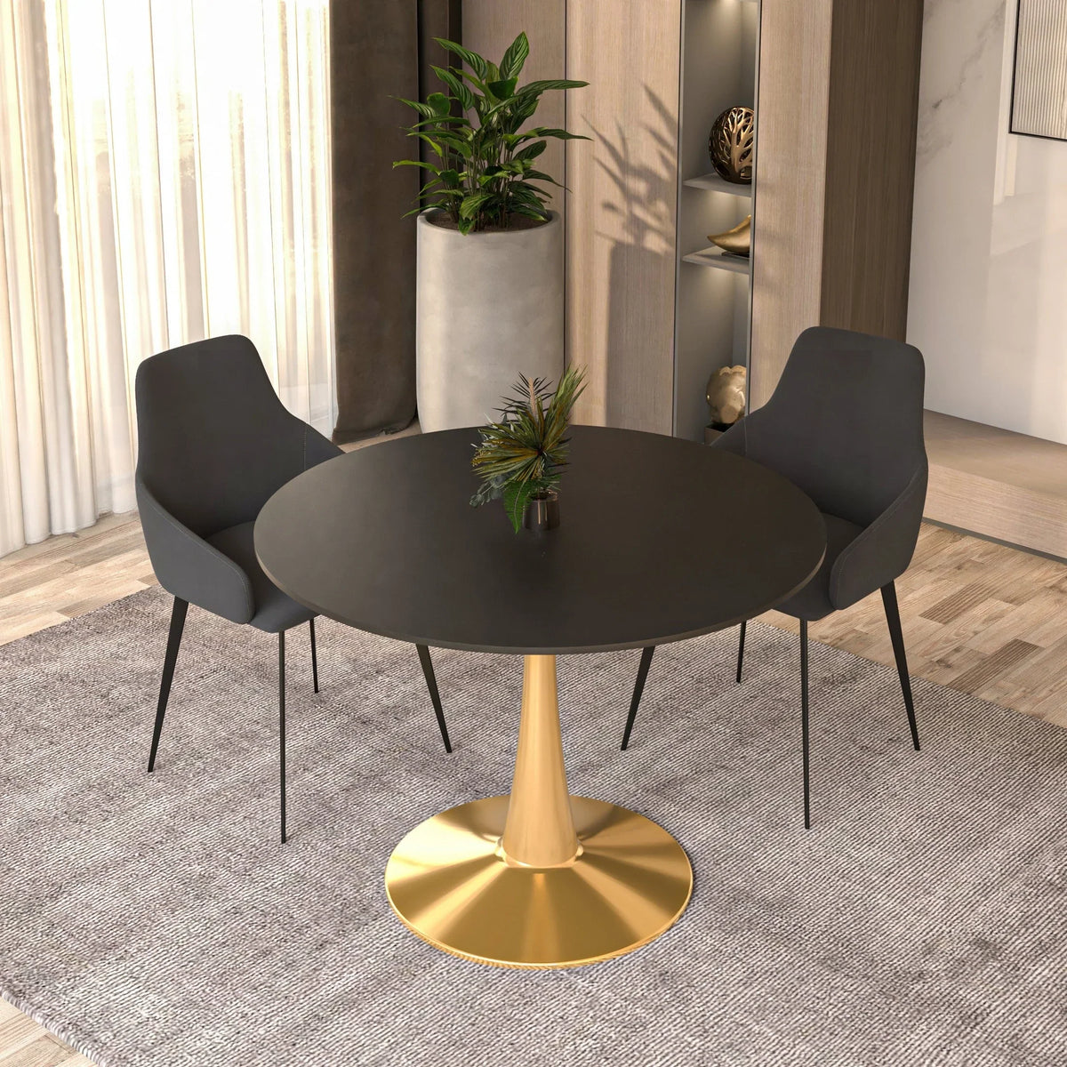 Bristol 40" Round Dining Table with MDF Wood Tabletop in Gold Steel - Elax Furniture